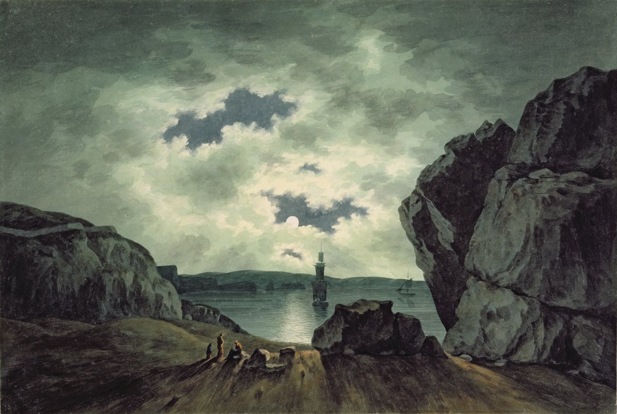 Bugtscene i måneskin af John Warwick Smith