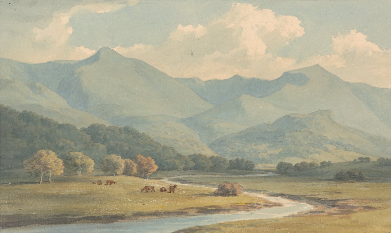 Carnedd Llewelyn og Carnedd David, Carnarvonshire, set over floden Ogwen af John Warwick Smith