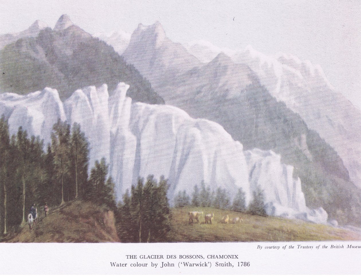 The Glacier Des Bossons, Chamonix, fra British Adventure udgivet af Collins, 1947 af John Warwick Smith