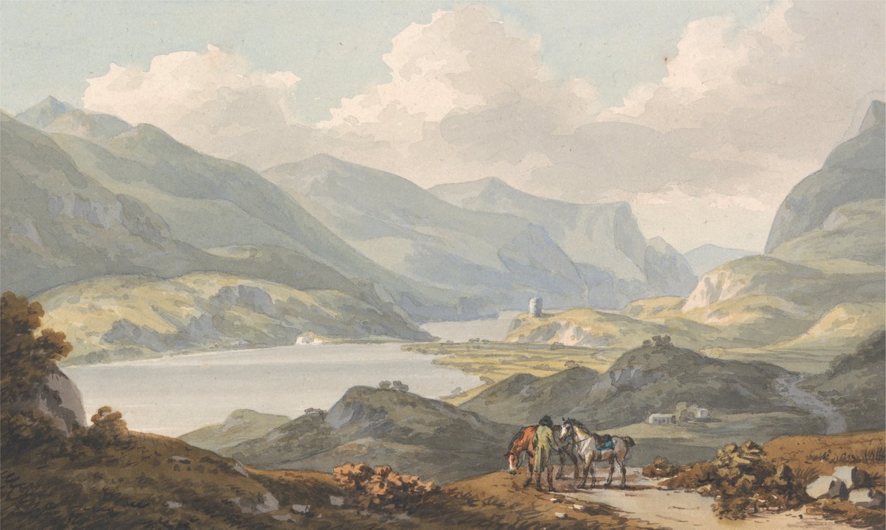 Llanberis-søerne - fra vejen fra Caernarfon Går til Llanberis, Caernarfonshire af John Warwick Smith