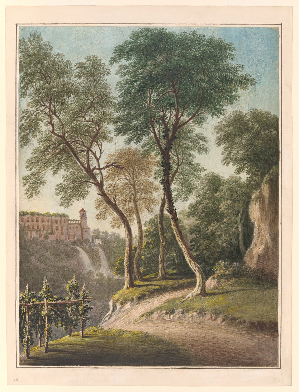 Villa Of The Maecena And The Cascatelli, Tivoli, ca. 1781 (akvarel, gouache og blyant) af John Warwick Smith