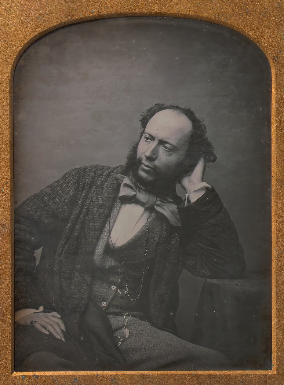 Siddende midaldrende mand i sløjfe og jakke, 1850