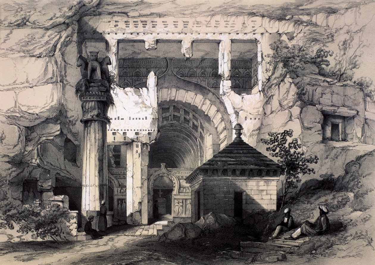 Karli, Indgangen til Great Chaitya Cave, 1845. af John Weale