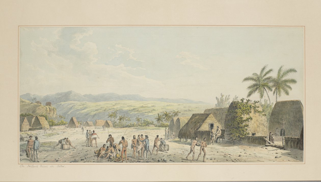 19: An Inland View, on Atooi, fra en række akvareller, der illustrerer Kaptajn Cooks sidste rejse, ca. 1773-84 af John Webber