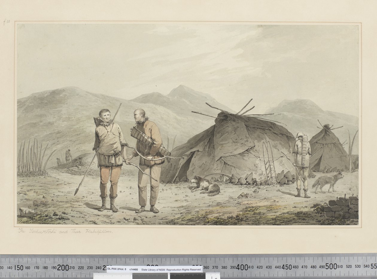 F.31 Tschuktschi og deres boliger, ca. 1773-84 (akvarel) af John Webber