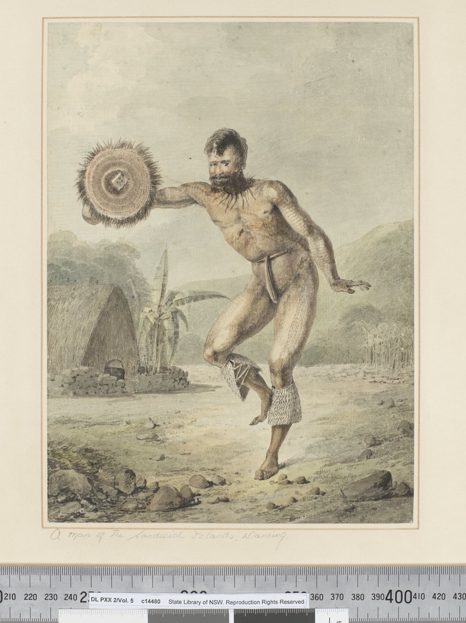 F.36 En mand fra Sandwichøerne, dans, ca. 1773-84 (akvarel) af John Webber