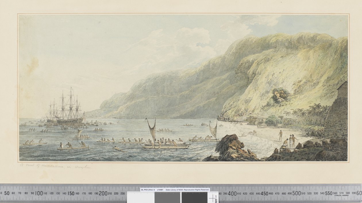 F.39 A View of Karakakooa, i Owyhee, ca. 1783-84 (akvarel) af John Webber