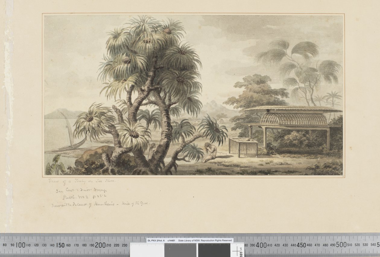 F.46 Udsigt over en grav ved havet, ca. 1783-84 (akvarel) af John Webber