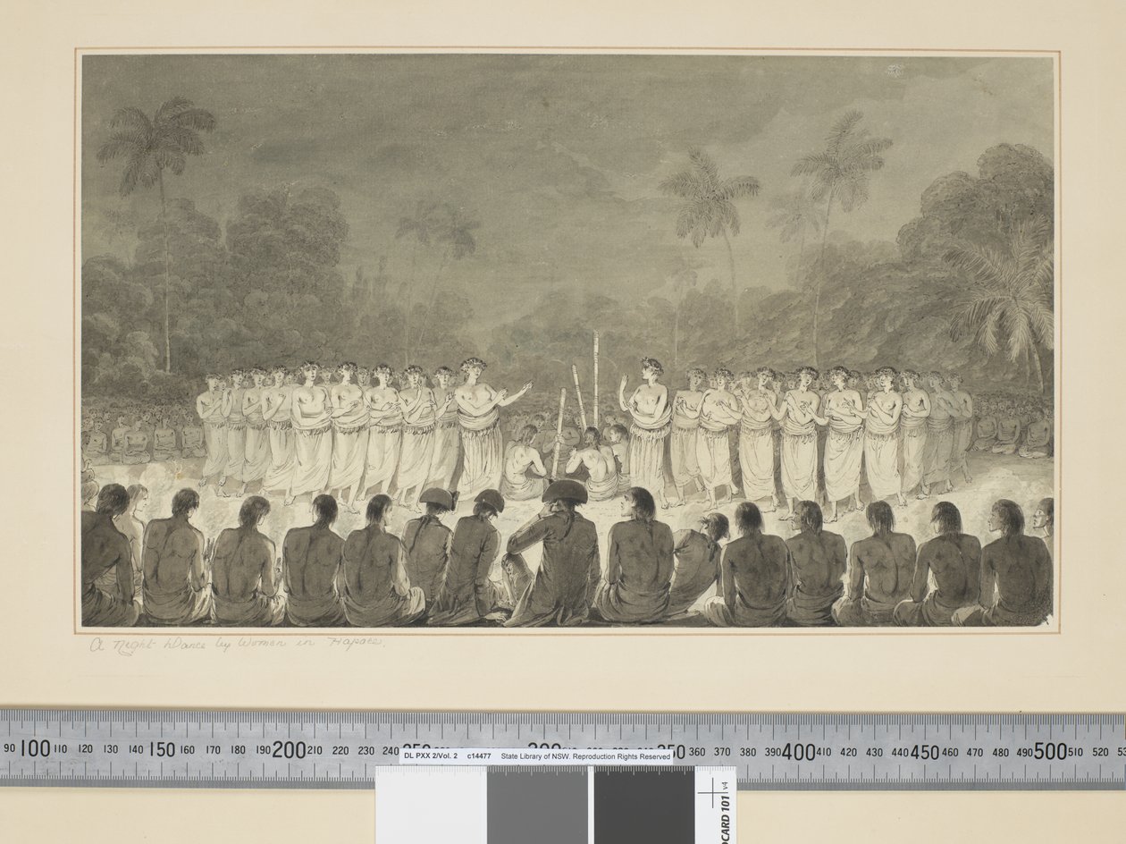 F.6 En natdans af kvinder i Hapaee, c.1773-84 (akvarel) af John Webber