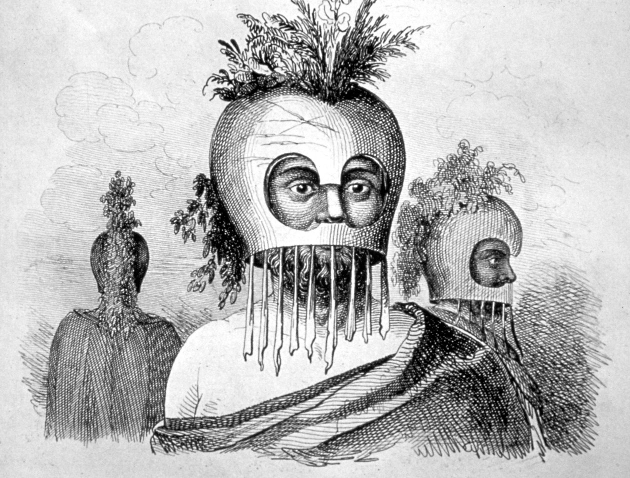 Hawaiiansk mand iført en græskarmaske, 1700-tallet af John Webber
