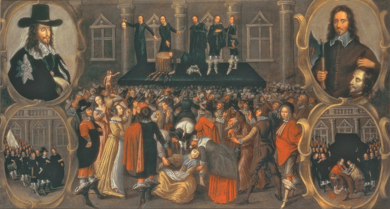 En øjenvidne-repræsentation af henrettelsen af kong Charles I i 1649 (olie på lærred) (se 617397 for detaljer) af John Weesop