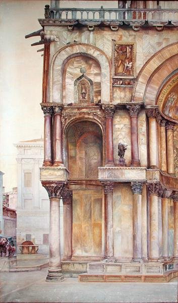 Hjørne af facaden af St. Marks Basilica, Venedig, 1870 (wc på papir) af John Wharlton Bunney