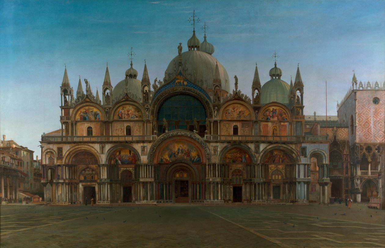 Den vestlige facade af San Marco-basilikaen, Venedig, Italien af John Wharlton Bunney