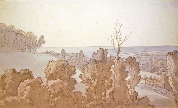 A View at Bridewell (pen & blæk og blå og grå vaske på papir) af John White Abbott