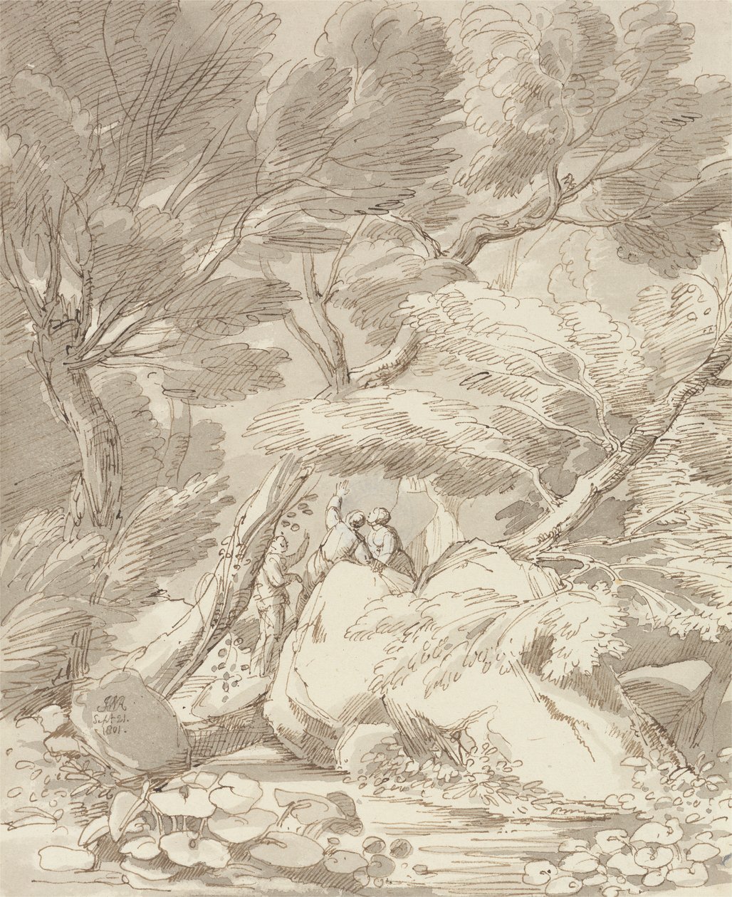 Figurer på en Rocky River Bank i Canonteign, Devon af John White Abbott