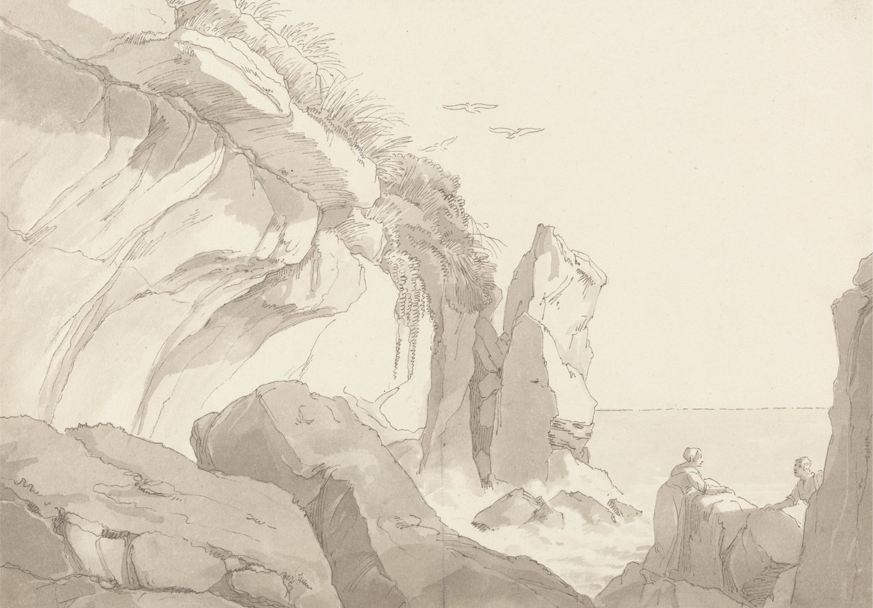 The Warren Near Exmouth, Devon: Figures on Rocks at the Sea