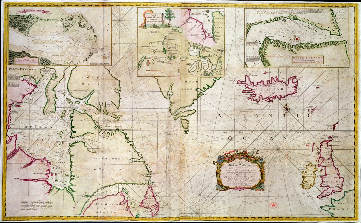 Kort over havene og stræderne, der viser muligheden for en nordvestpassage mellem Hudson Bay og Sydhavet af John Wigate