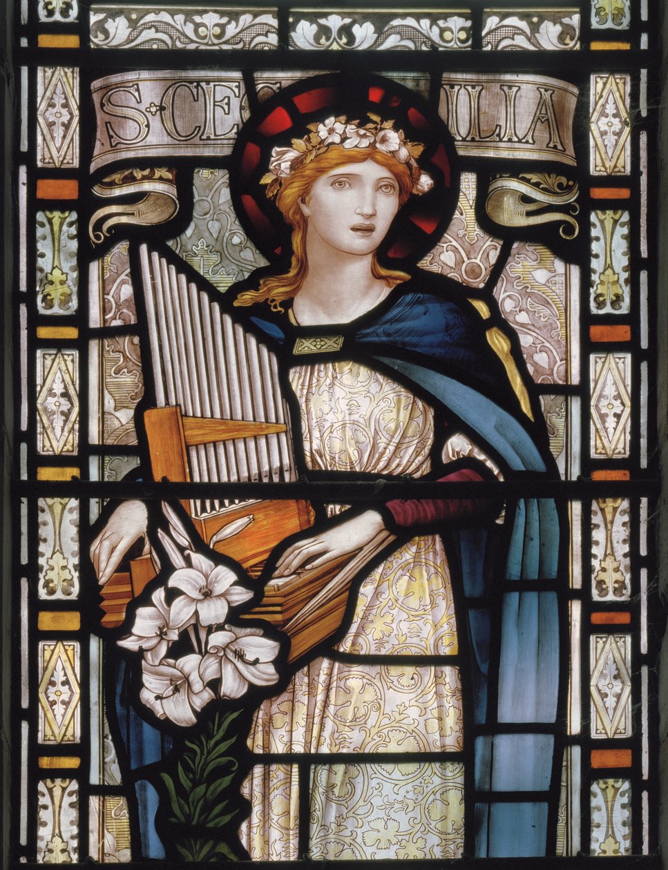 St Cecilia, 1890 (farvet glas) af John William Brown