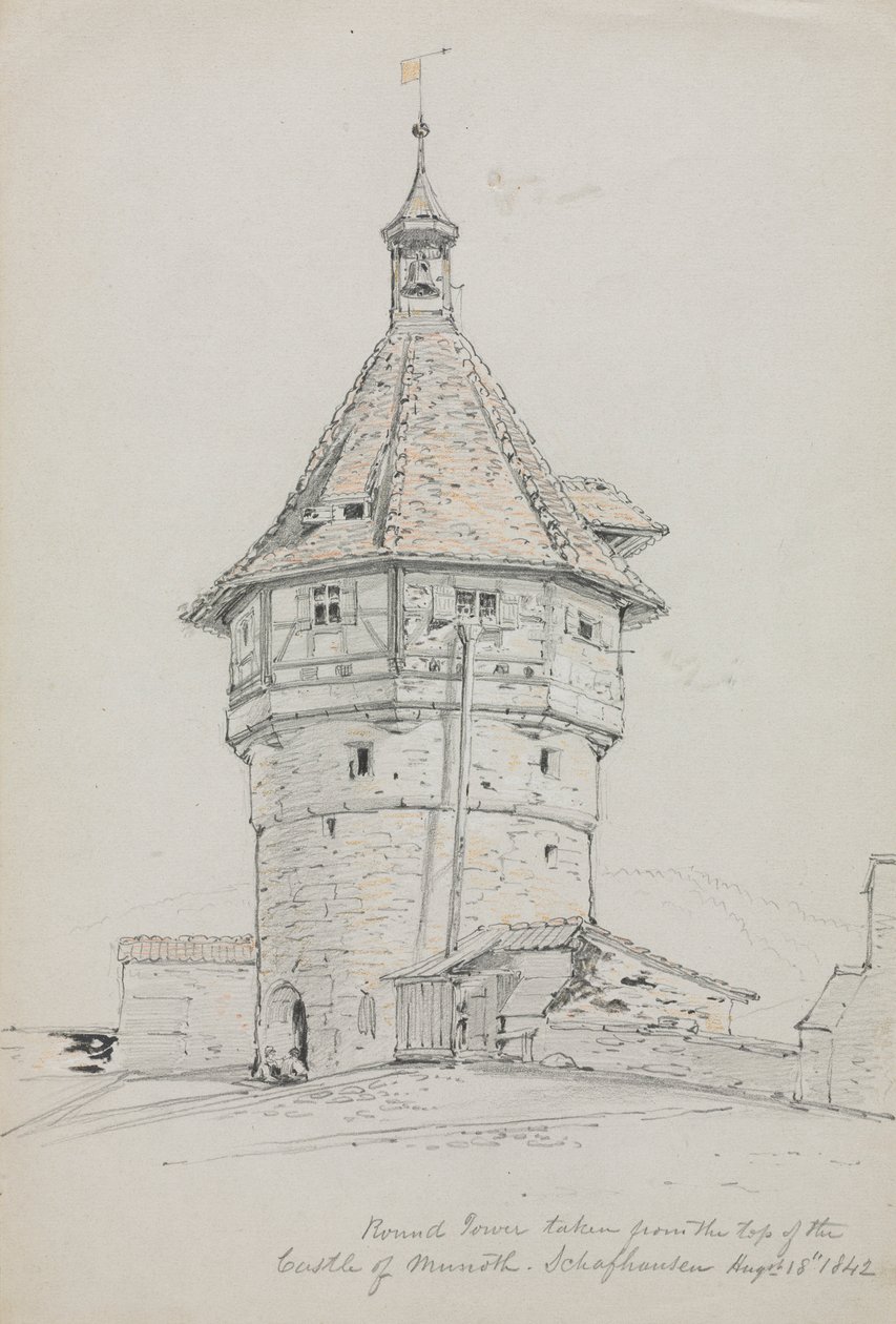 Rundetårn, Munot Slot, Schaffhausen, Schweiz, 1842. af John William Casilear