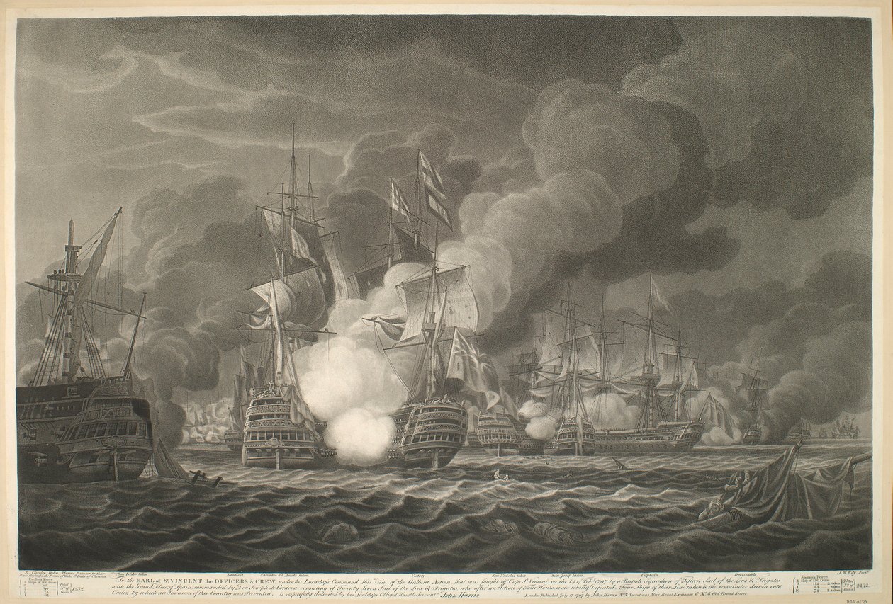 Til EARL of S.T VINCENT officererne og besætningen under hans herredømmes kommando dette syn på den galante handling, der blev udkæmpet ud for Cape St Vincent den 14. februar 1797 af en britisk eskadre på femten linjesejl og fregatter / med Grand F af John william Edy