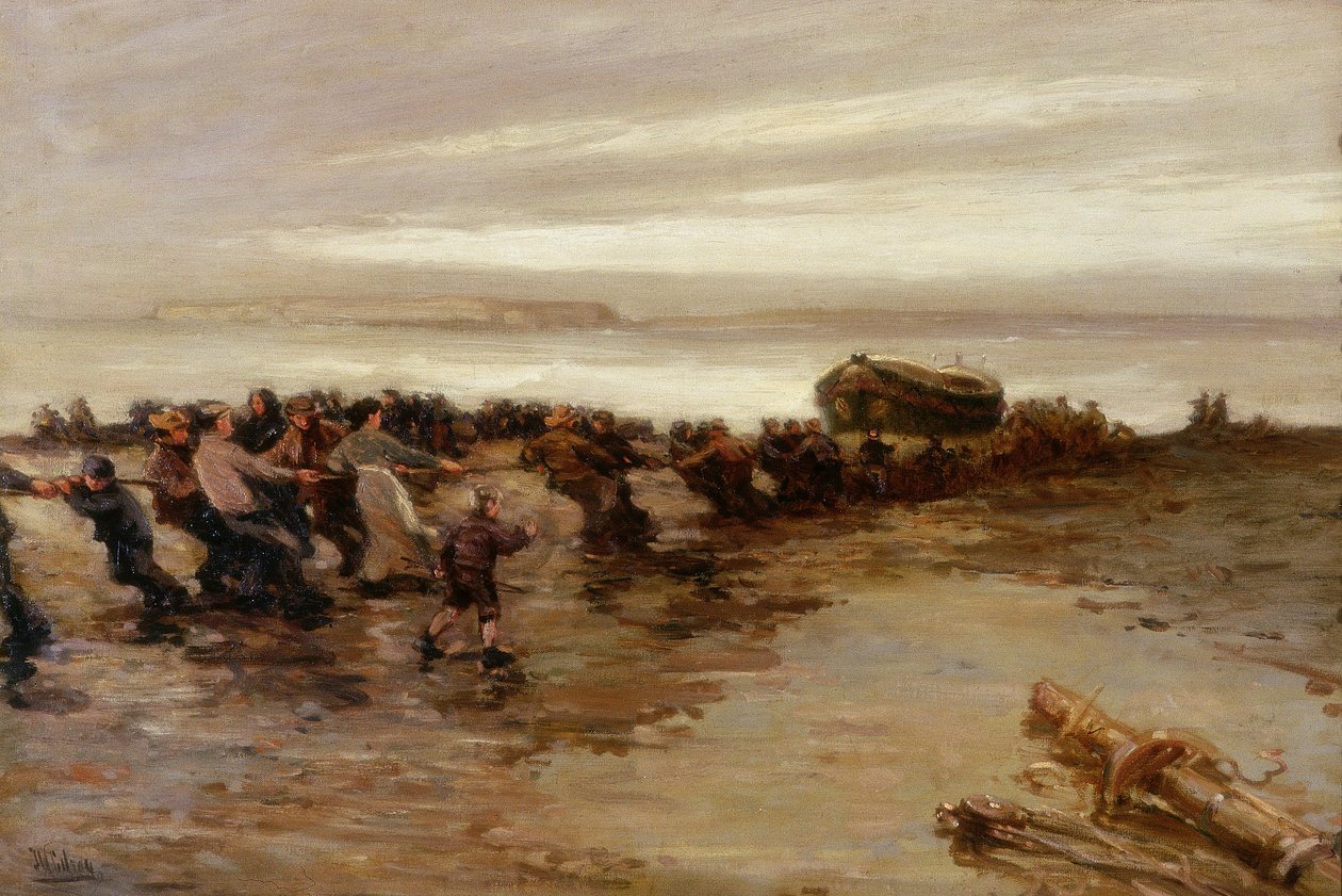 Ophaling af redningsbåden, Holy Island, ca.1910-20 af John William Gilroy