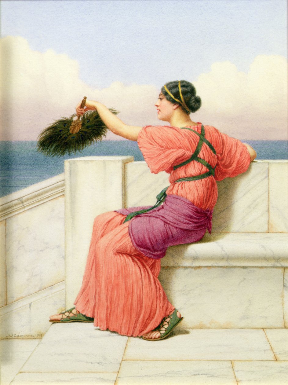 A Classical Beauty by Sea (olie på lærred) af John William Godward