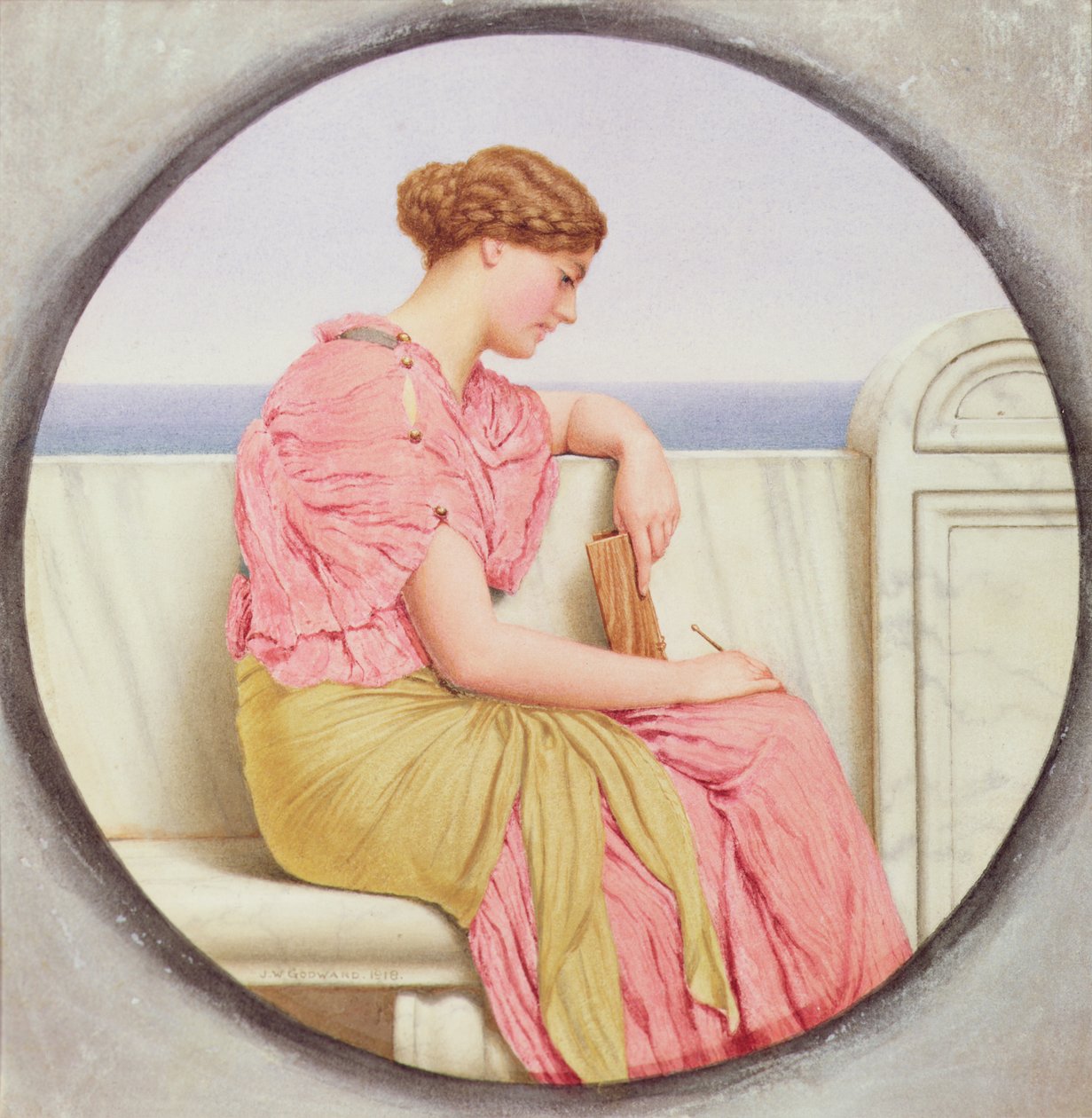 Refleksioner, 1918 (wc på papir) af John William Godward