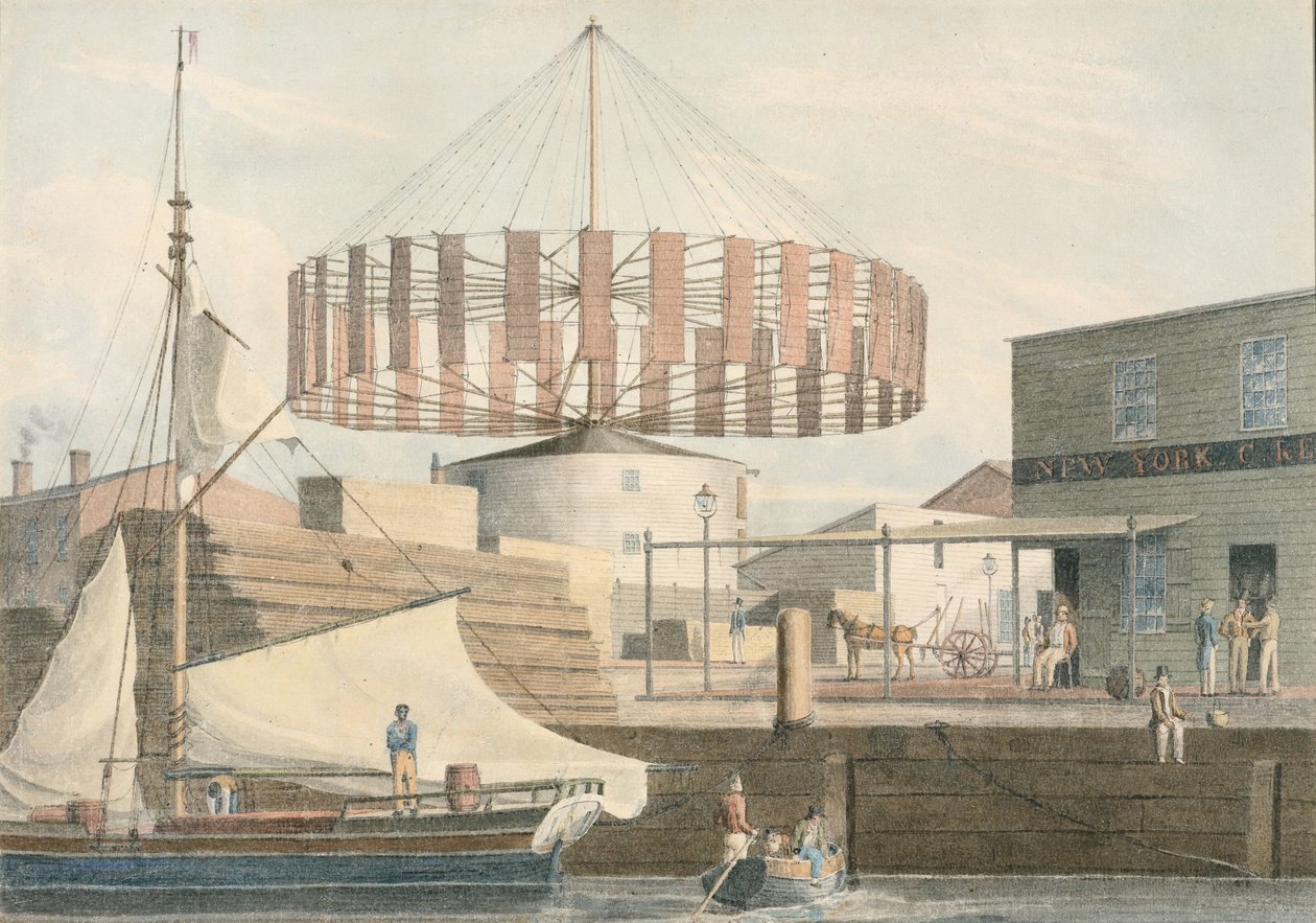 Circular Mill, King Street, New York, 1830. af John William Hill