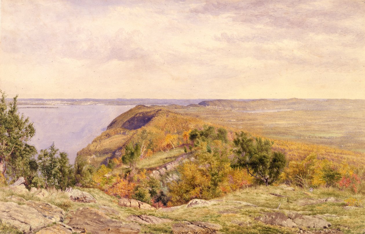 Udsigt fra High Tor, Haverstraw, New York, 1866 (akvarel og grafit på papir monteret på kort) af John William Hill