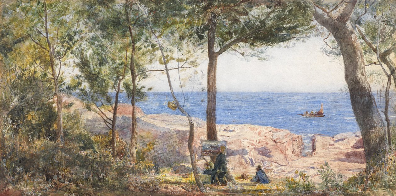 An Artist Painting by the Sea, 1887 (wc & kropsfarve på papir) af John William Inchbold
