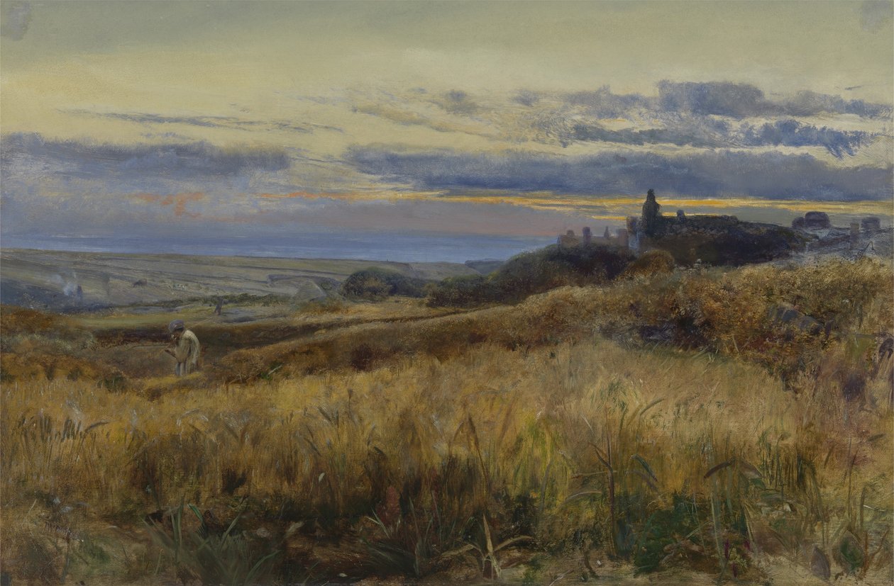 Kornmark ved solnedgang af John William Inchbold