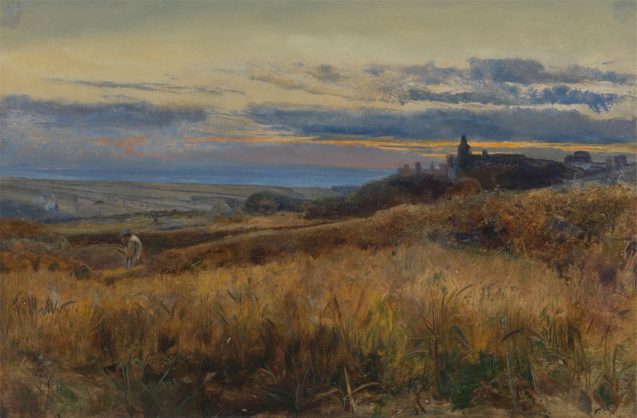 Kornmark ved solnedgang af John William Inchbold