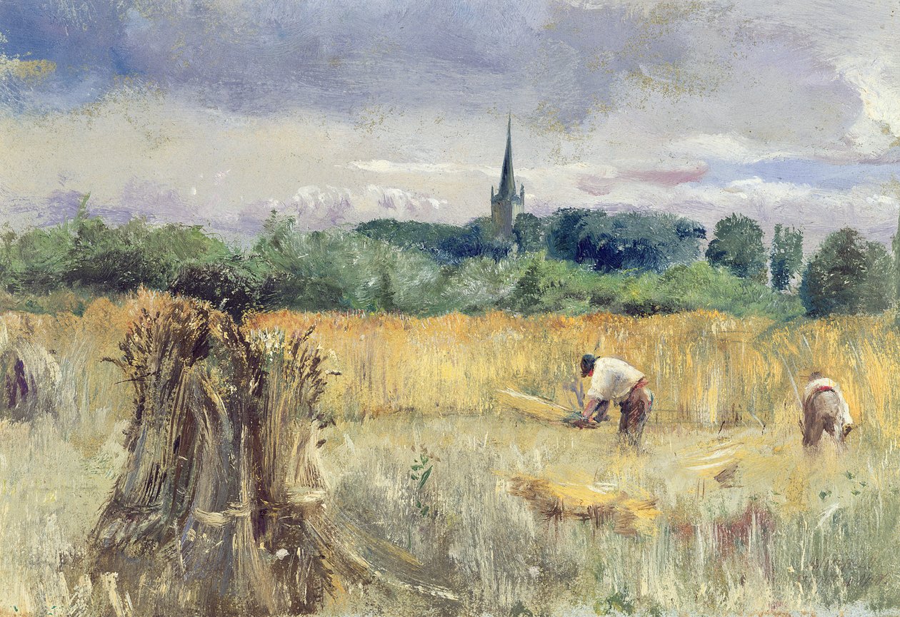 Harvest Field, Stratford-upon-Avon (olie på lærred) af John William Inchbold