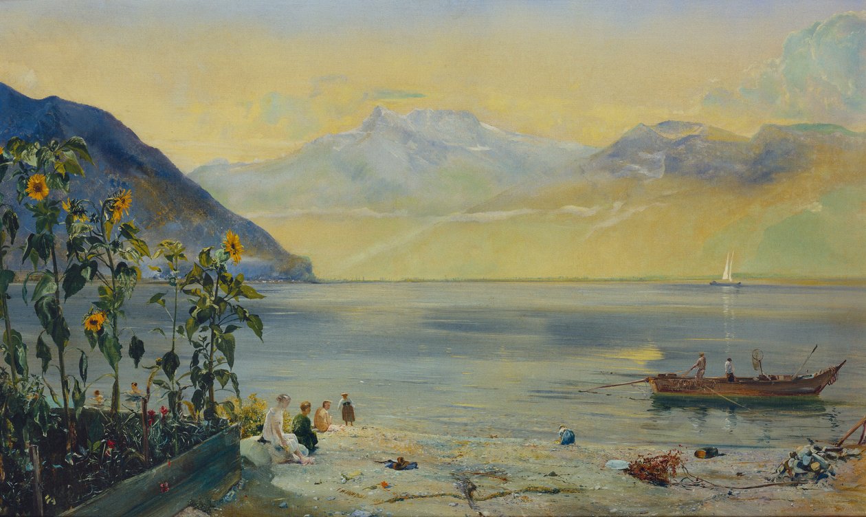 Lake Leman med Dents du Midi i det fjerne, 1863 af John William Inchbold