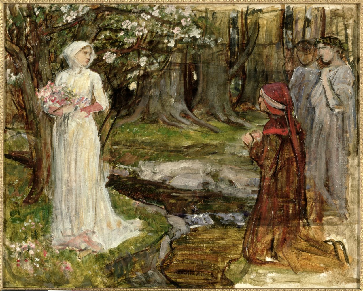 Dante og Beatrice, ca. 1916-17 (olie på lærred) af John William Waterhouse
