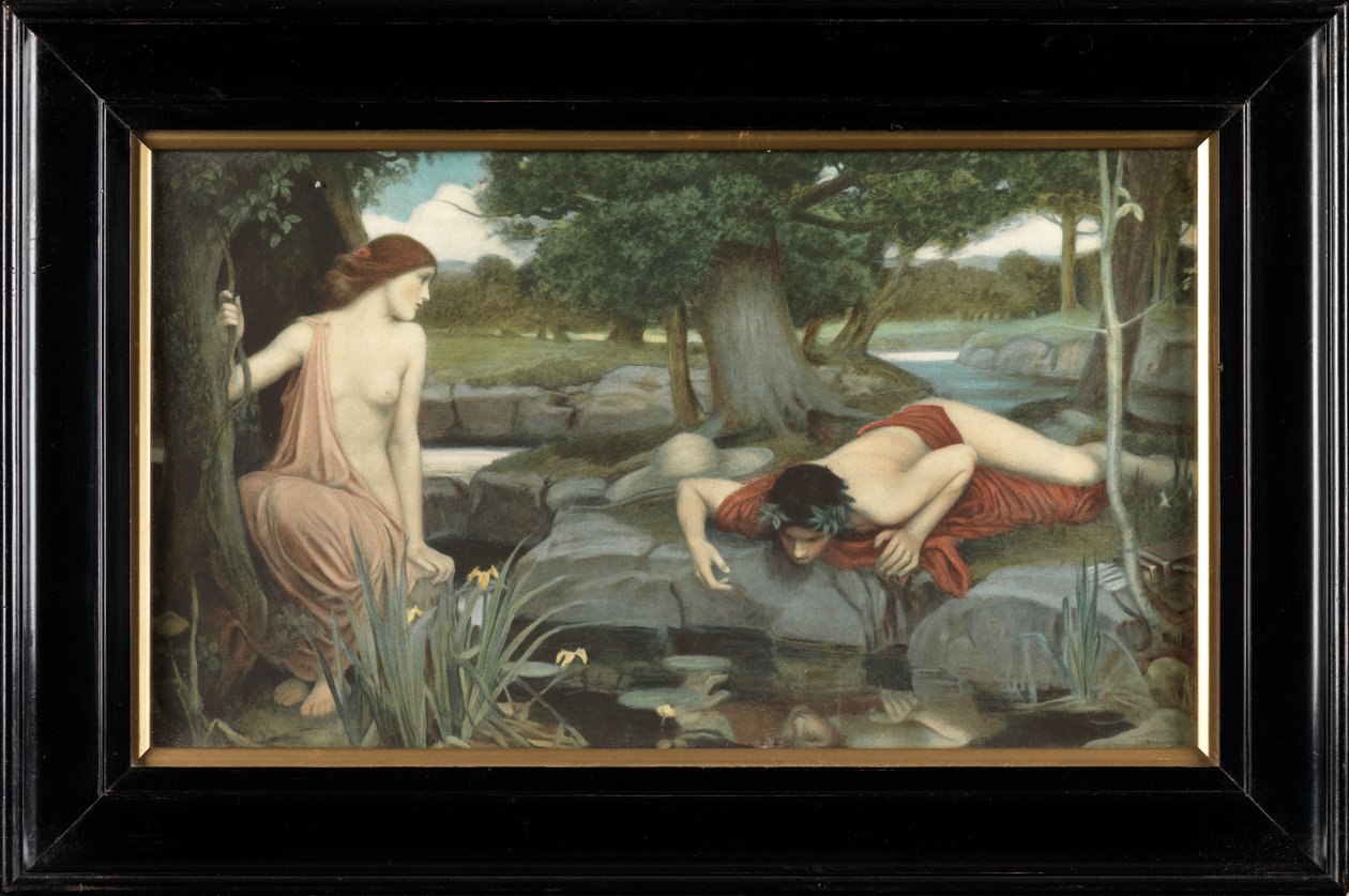 Ekko og Narcissus (farvet print) af John William Waterhouse