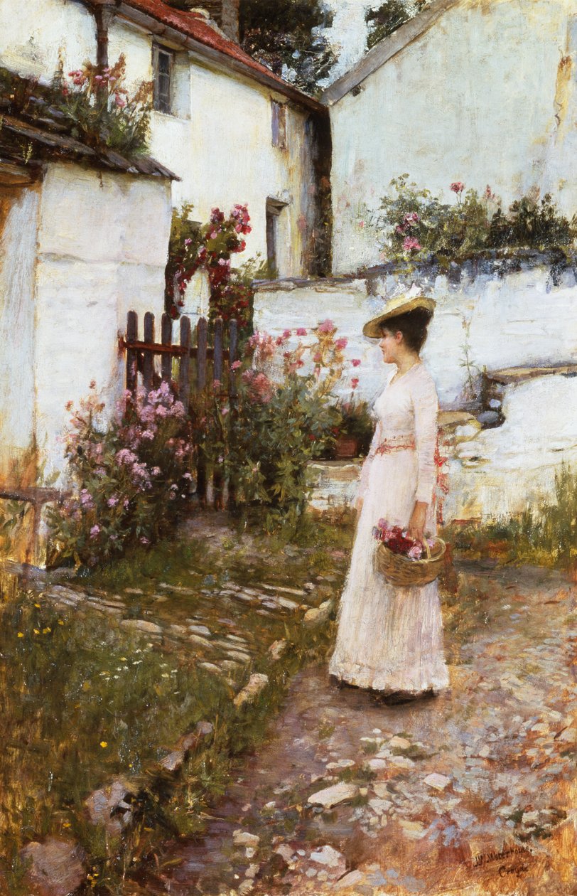 Indsamling af sommerblomster i en Devonshire-have af John William Waterhouse
