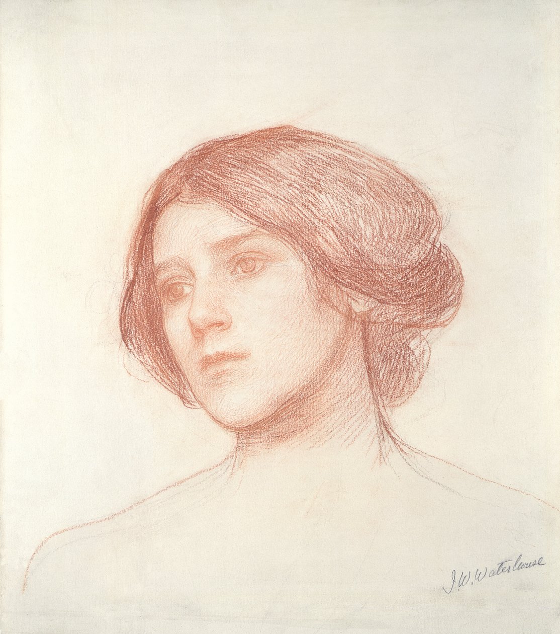 Head of a Girl (rødt kridt på papir) af John William Waterhouse