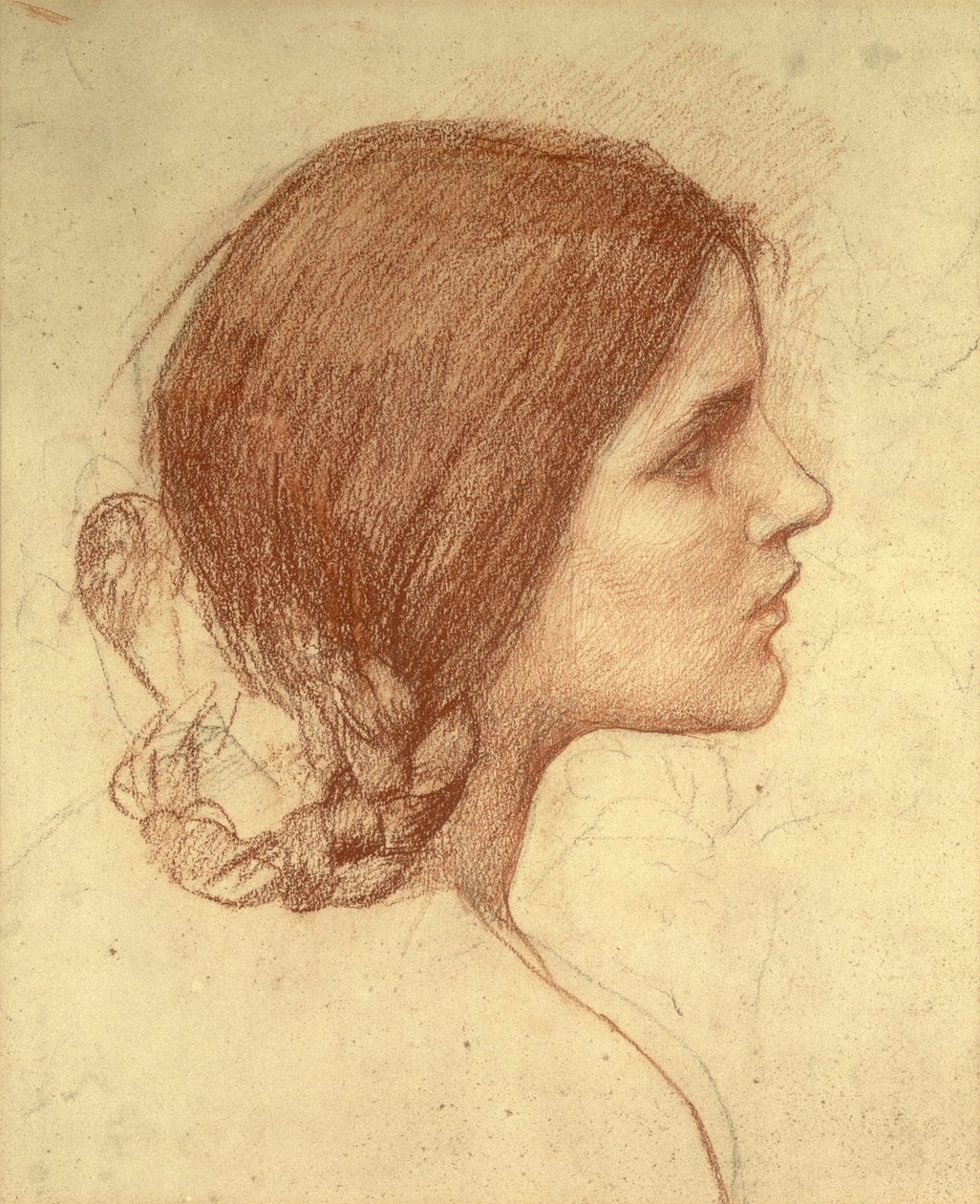 Head of a Girl, ca. 1905 (rødt kridt på papir) af John William Waterhouse