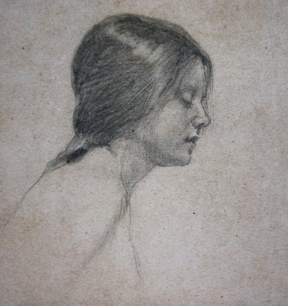 Head of a Young Girl, ca. 1880 (blyant på papir) af John William Waterhouse
