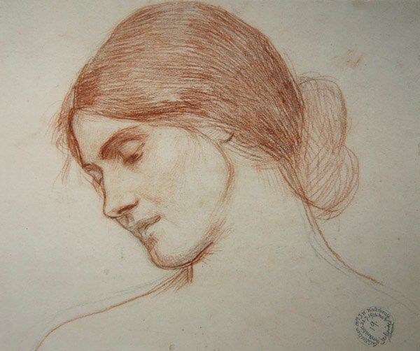 Hovedet af en ung pige, til venstre af John William Waterhouse