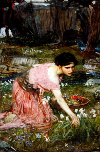 Jomfruer plukker blomster ved en strøm, ca. 1911 (olie på lærred) af John William Waterhouse