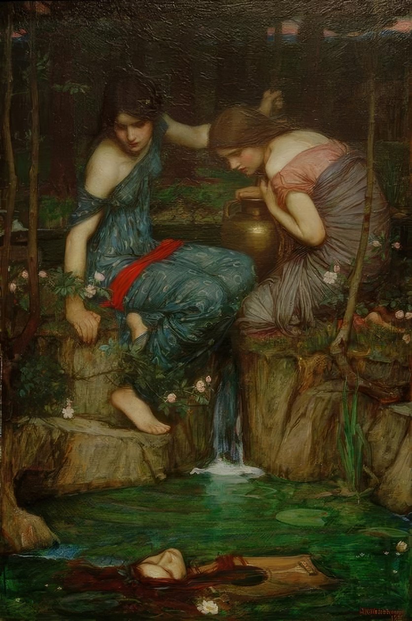 Nymfer, der finder hovedet af Orpheus af John William Waterhouse
