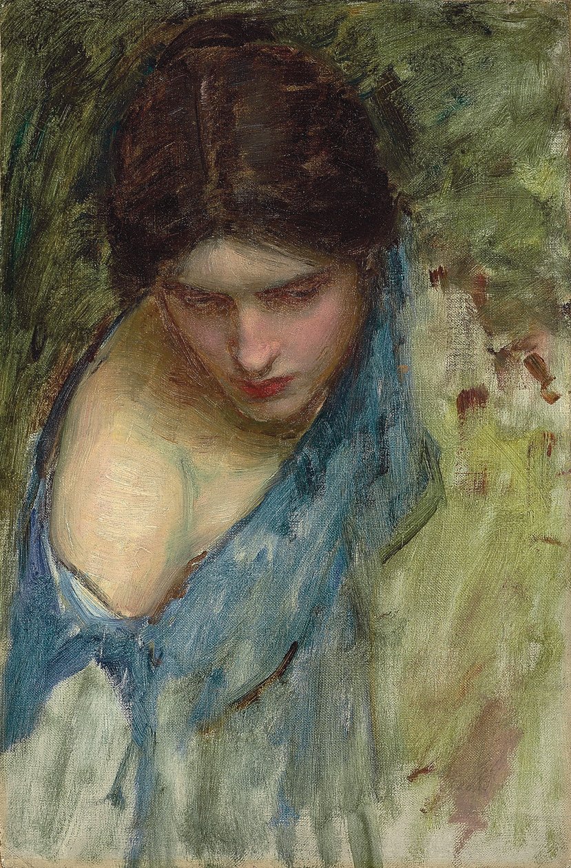 Nymfer, der finder hovedet af Orpheus: en skitse af nymfen til venstre af John William Waterhouse