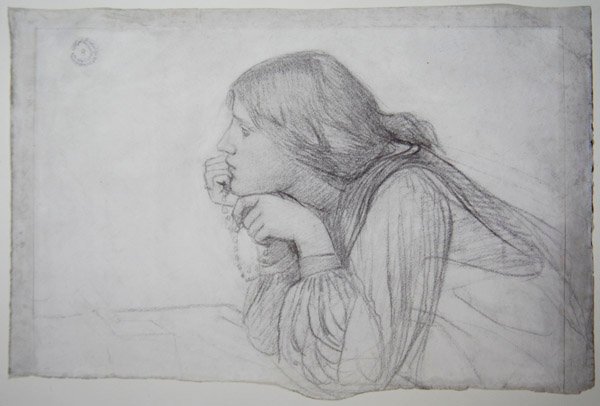 Studie af en kvindeskikkelse med rosenkrans af John William Waterhouse