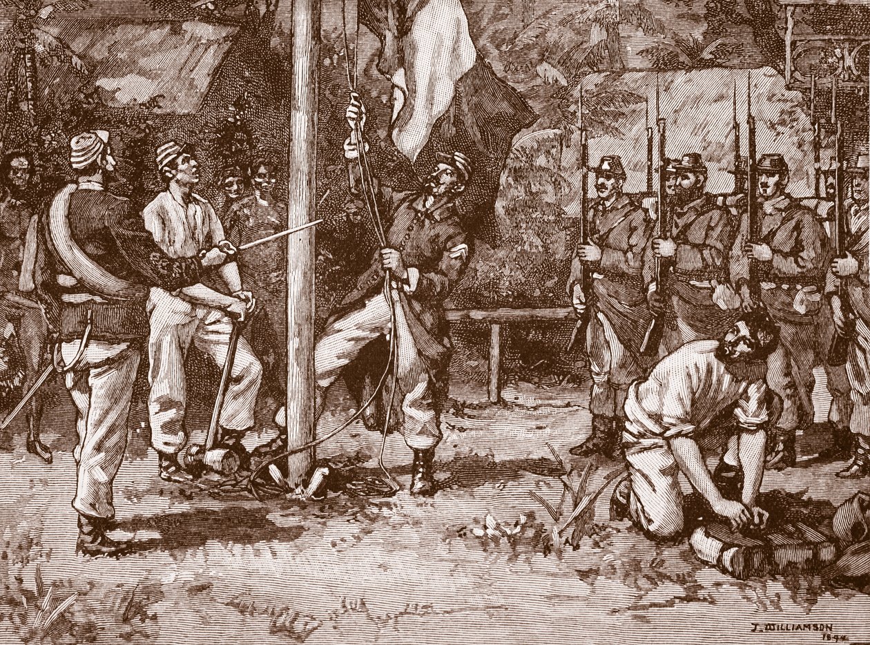 Hejser det franske flag i de nye Hebrider, 1886, illustration fra 