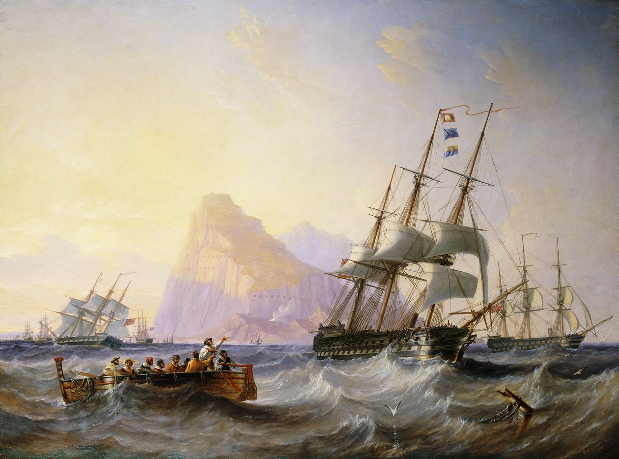 British Men O" War off Gibraltar, 1855 af John Wilson Carmichael