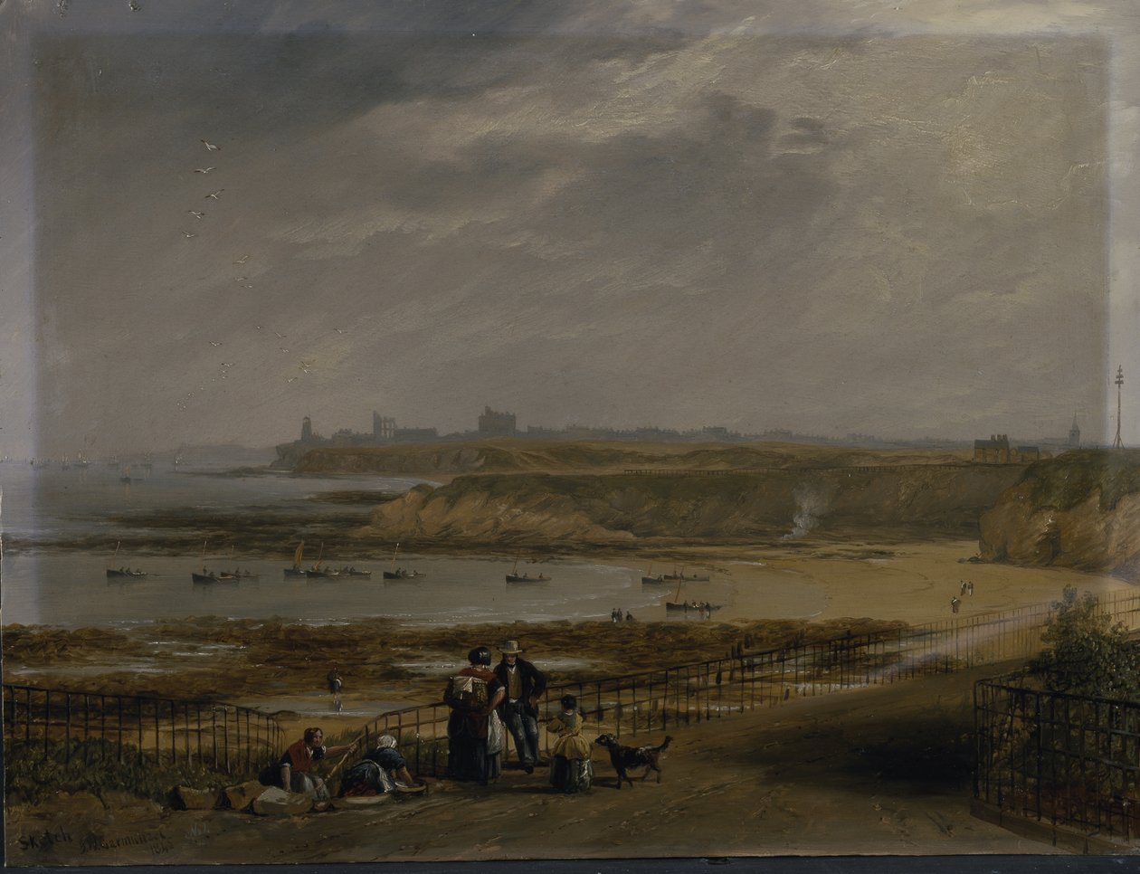 Cullercoats ser mod Tynemouth - Ebbe tidevand af John Wilson Carmichael