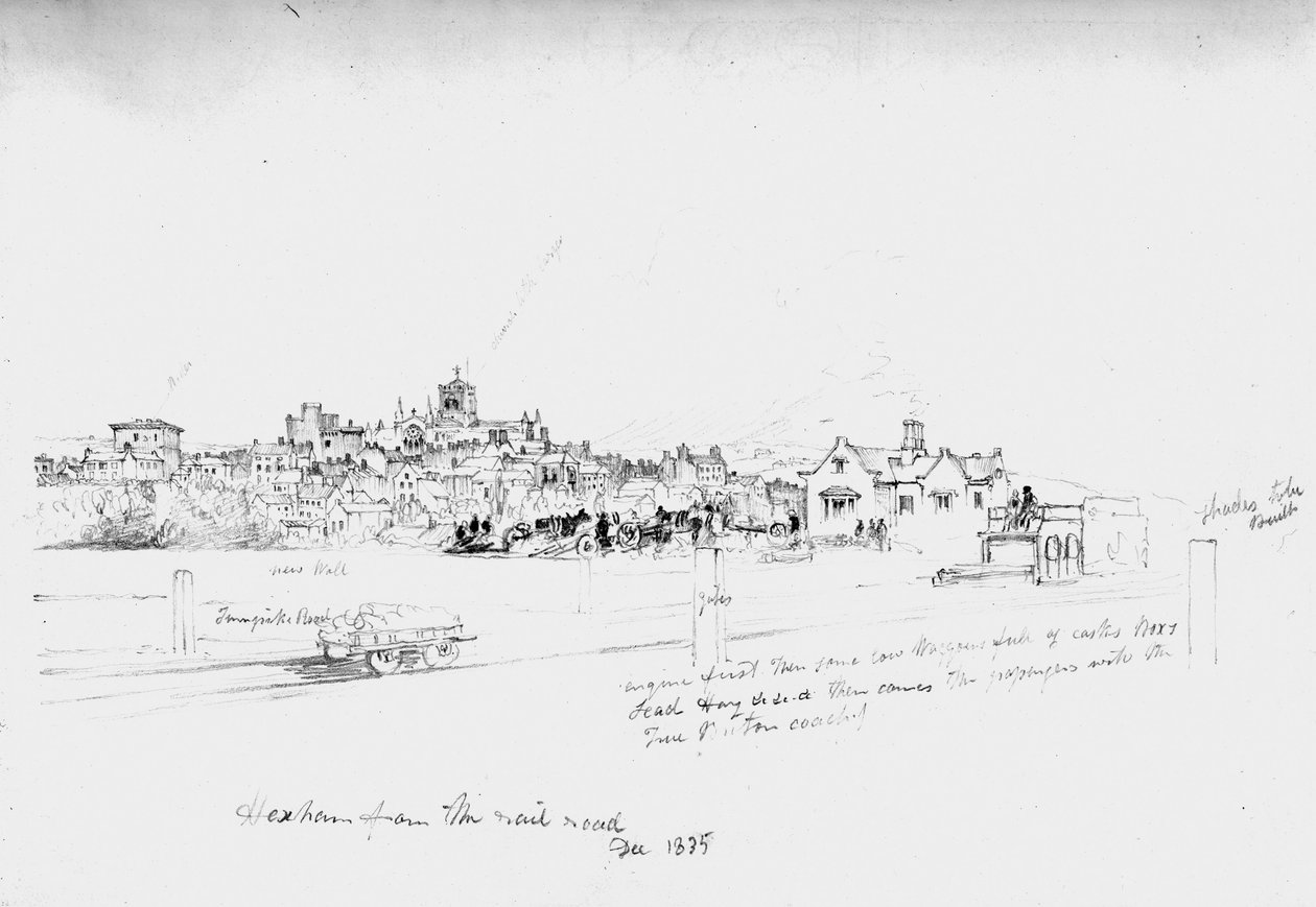 Hexham fra Rail Road, 1835 af John Wilson Carmichael