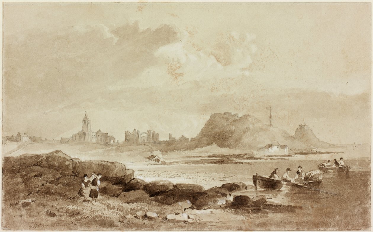 Holy Island (blyant og akvarel (sepia) på papir) af John Wilson Carmichael